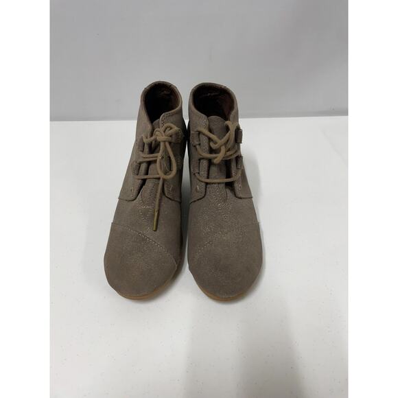 TOMS Women’s Desert Wedge Booties Taupe Suede Lace-Up Heels Size 7.5 - Picture 6 of 8